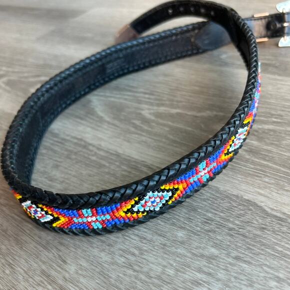 Vintage Eddie Bauer Beaded Leather Belt 1991 Southwestern Western Style main image 14